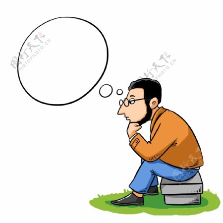 手绘卡通眼睛男士思考气泡对话框