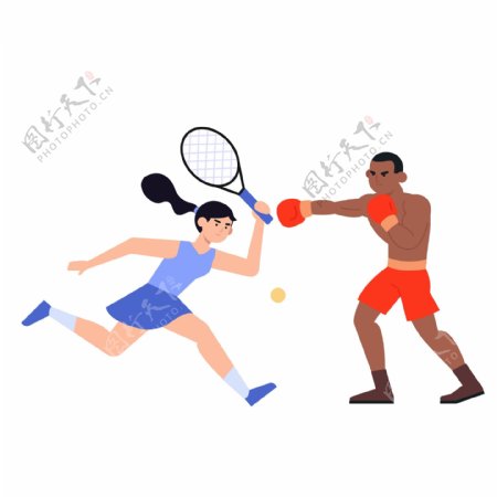 运动网球拳击扁平风人物素材