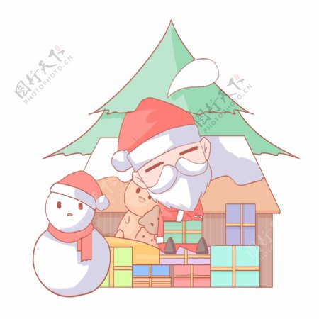 圣诞节卡通手绘睡着的圣诞老人免扣PNG