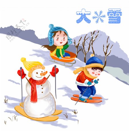 卡通手绘大雪中国传统