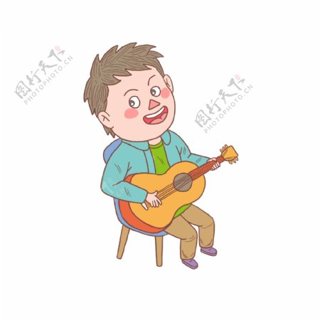 卡通手绘人物吉他少年