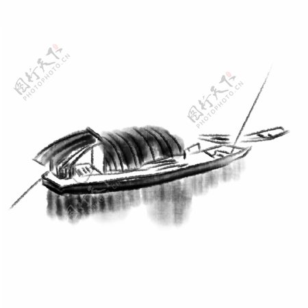 中国风水墨船插画