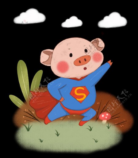 手绘小清新可爱的超人猪下载