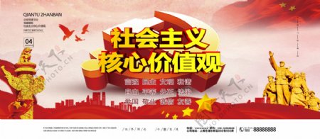 中国风简约创意社会主义核心价值观党建展板