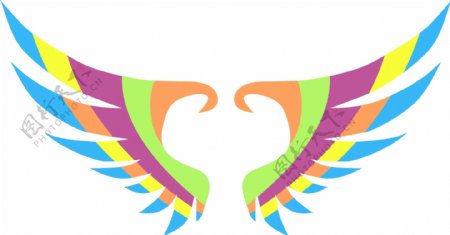 手绘图标元素彩色翅膀logo