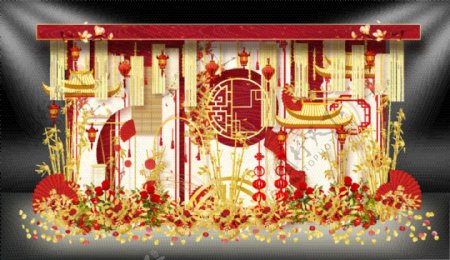 红色新中式婚礼效果图设计