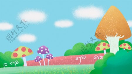 夏季蘑菇草地背景设计