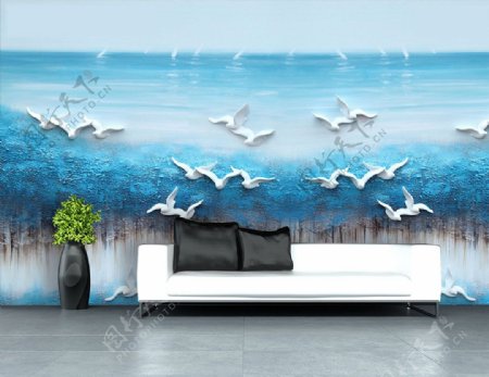 浮雕海鸥背景墙