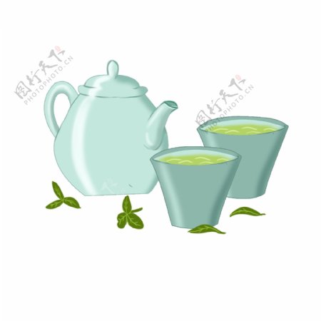 手绘茶壶茶杯茶叶