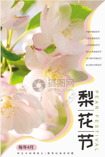 现代简约清新梨花节海报