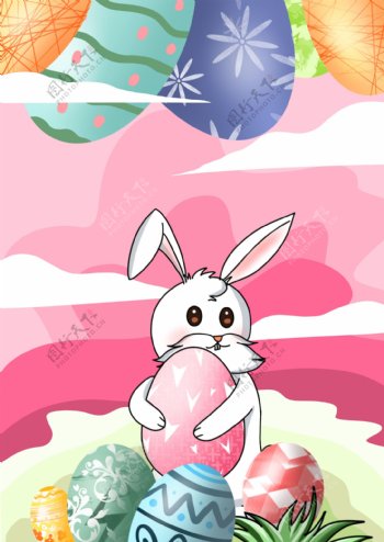 唯美复活节小兔子插画