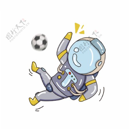 手绘可爱卡通宇航员形象宇航员踢足球