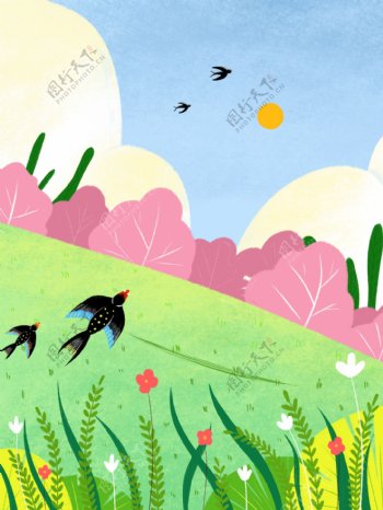 清新春季燕子花丛背景设计