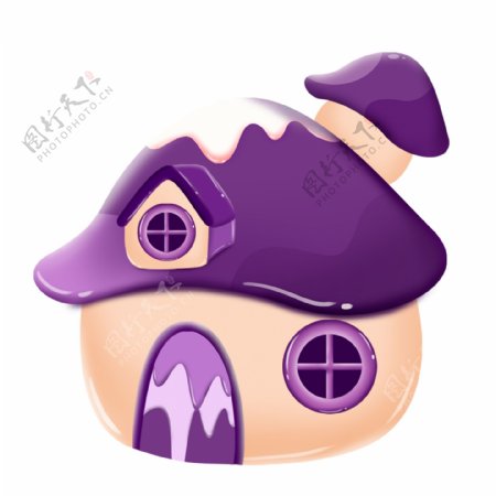 紫色卡通装饰房屋