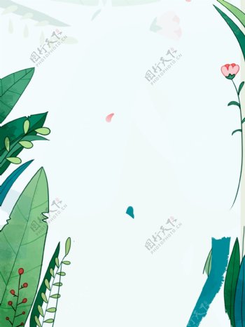 手绘绿叶花朵背景设计