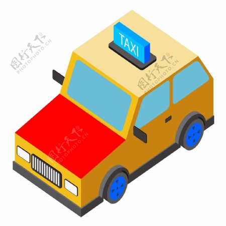 2.5d交通工具出租车黄色矢量元素