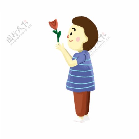 手绘拿着一朵花的男孩子