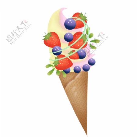美味水果冰淇淋装饰元素
