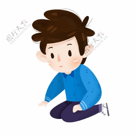 卡通可爱一个跪在地上的男孩