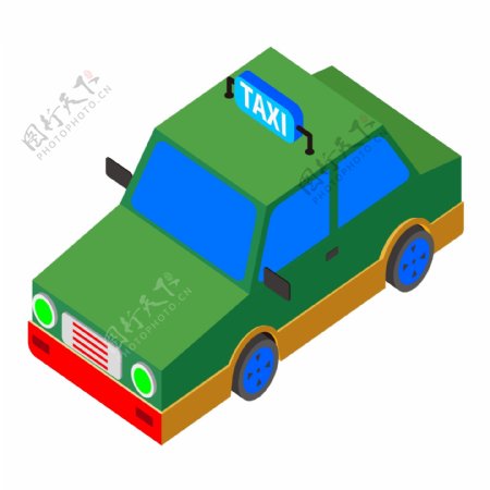 2.5d交通工具出租车绿色矢量元素