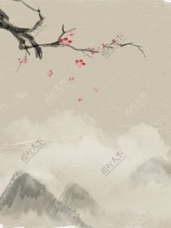 原创中国风远山云雾端午节背景