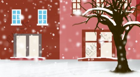 唯美浪漫房屋雪景背景