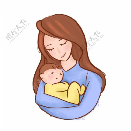 母亲抱着婴儿手绘卡通可爱元素
