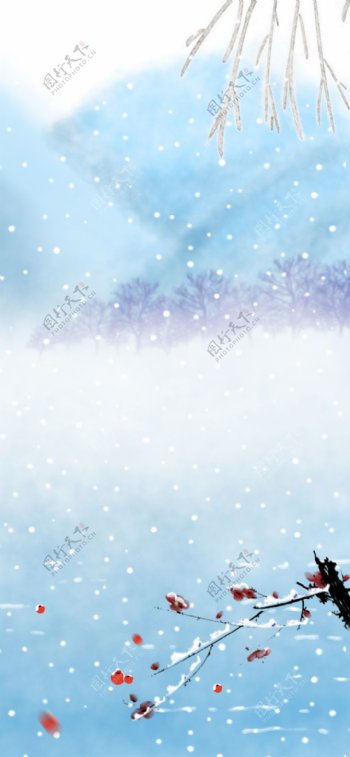 唯美冬季雪地雪景插画背景