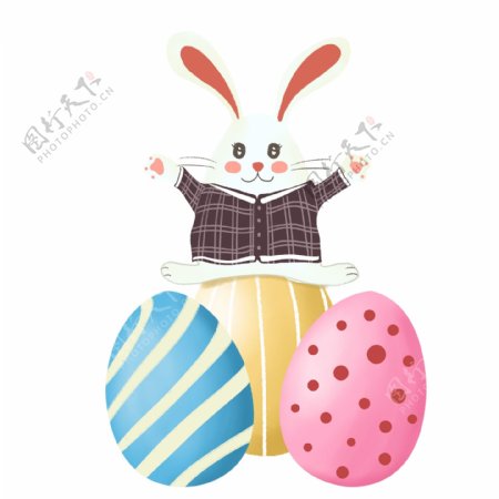 手绘彩蛋上的兔子插画设计