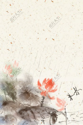 中国风淡雅荷塘莲花蜻蜓背景素材