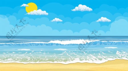 海边假日游玩夏季清新大海海浪逼真背景设计