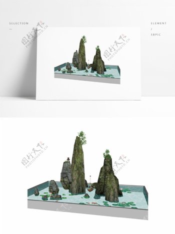 新中式山水模型草图