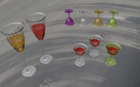 C4D红酒中式高矮杯色彩实物模型免费下载