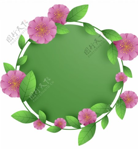 粉色花朵圆形标题框