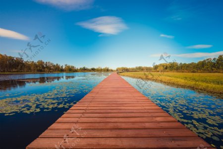 湖中木桥通天接地自然最美风光