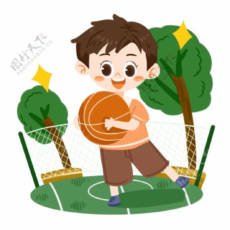 儿童节卡通男孩打篮球PNG素材