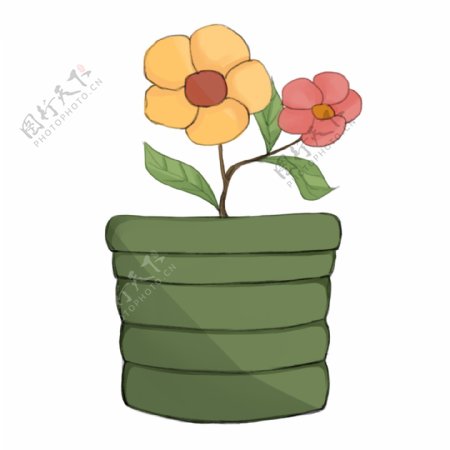 卡通绿色花盆插图