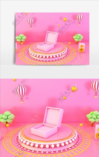 C4D电商节日粉色礼盒促销活动