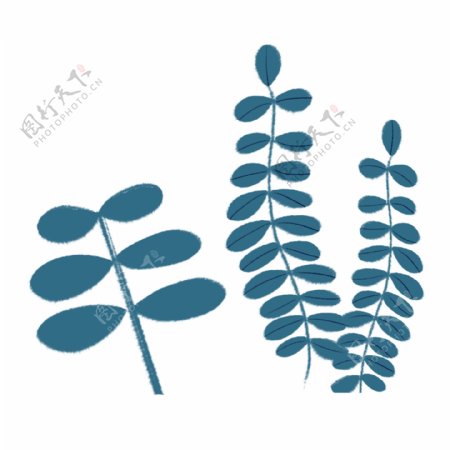 蓝色手绘叶子植物装饰图案