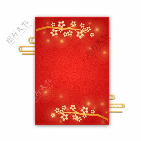 长方形红色花卉云纹春节喜庆中国风边框