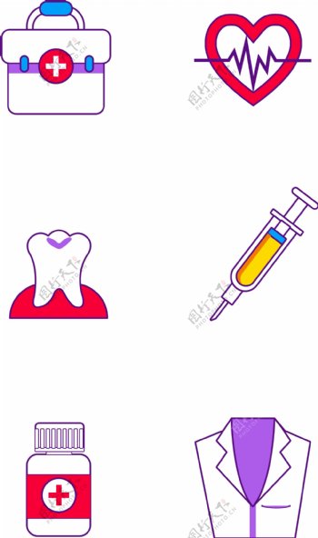 各种医学常用图标医药箱心率牙齿针药瓶图标