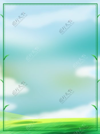 彩绘绿色模板环保边框背景素材