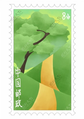 绿色树木邮票