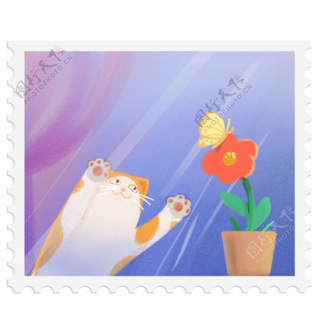 猫咪花朵邮票