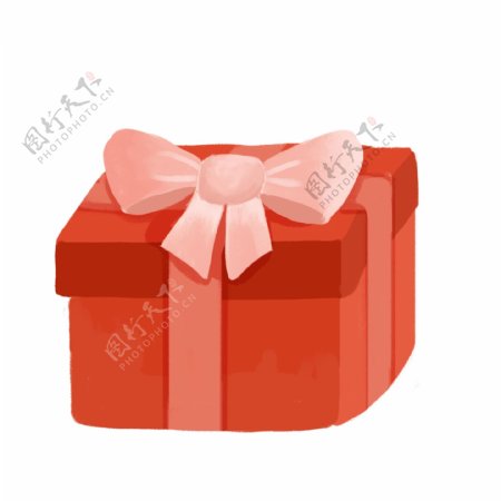 卡通红色蝴蝶结礼物盒图案元素