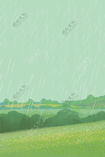 简约清新下雨田园海报背景