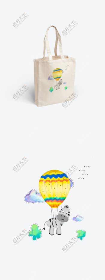 帆布袋之简约小清新手绘水彩风格之热气球