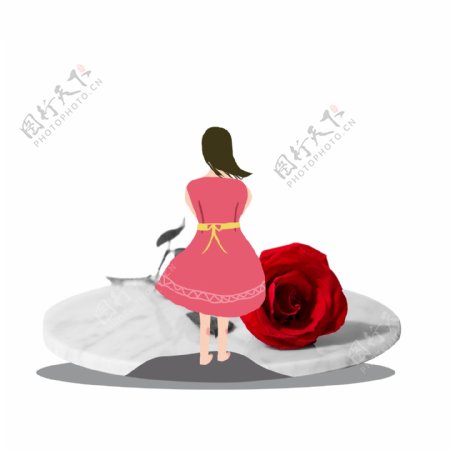 红玫瑰女孩图案元素