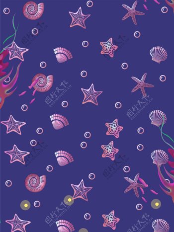 紫色可爱风海洋生物底纹背景