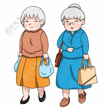 重阳节退休的老人逛街